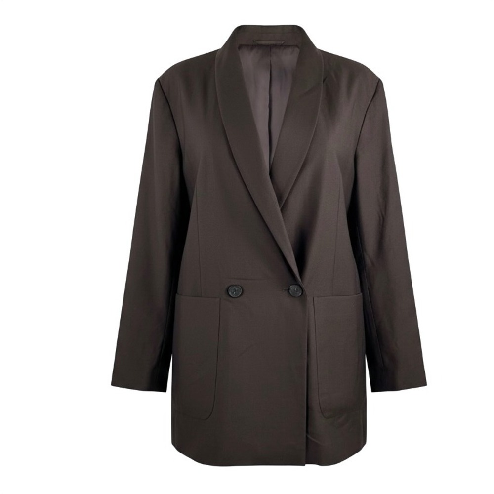 Massimo Dutti Brown wool silk‎ Double Breasted Blazer Jacket designer sz 4